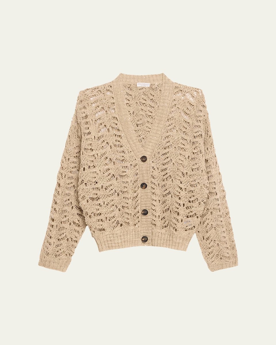 Paillette Lace Knit V-Neck Cardigan